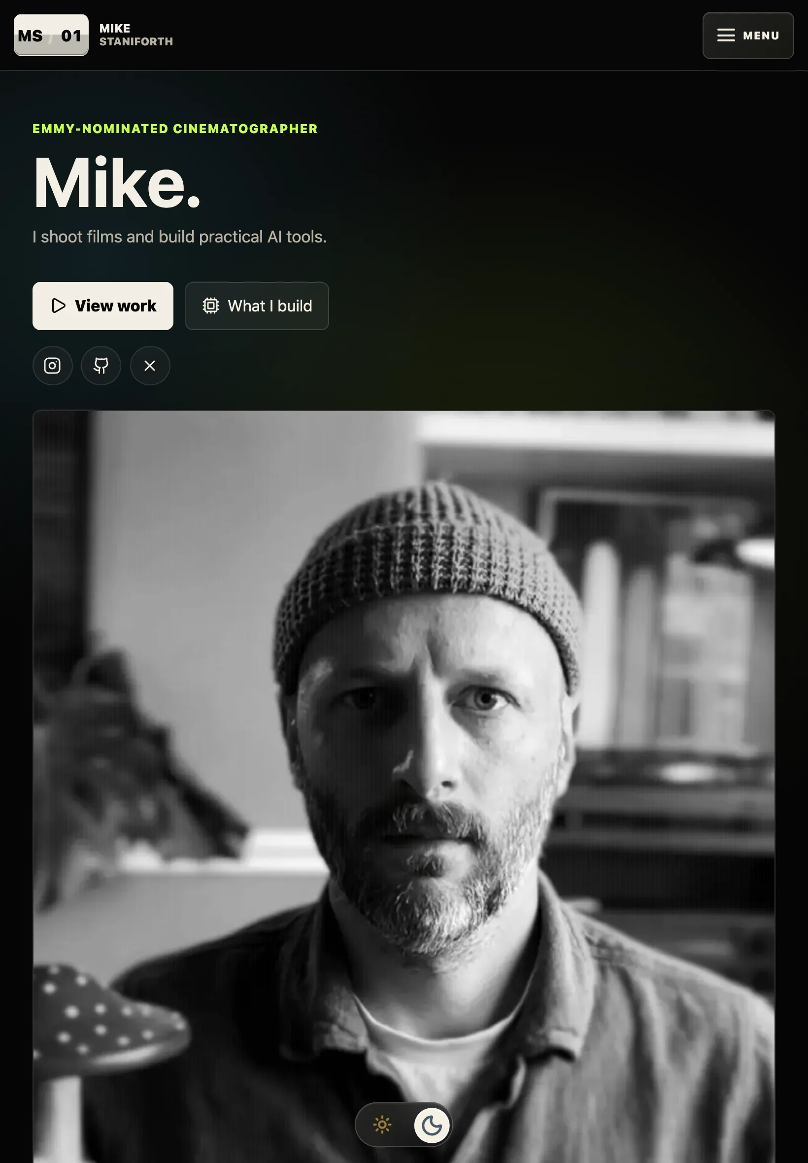 Mike Staniforth portfolio homepage arranged for a tablet screen.