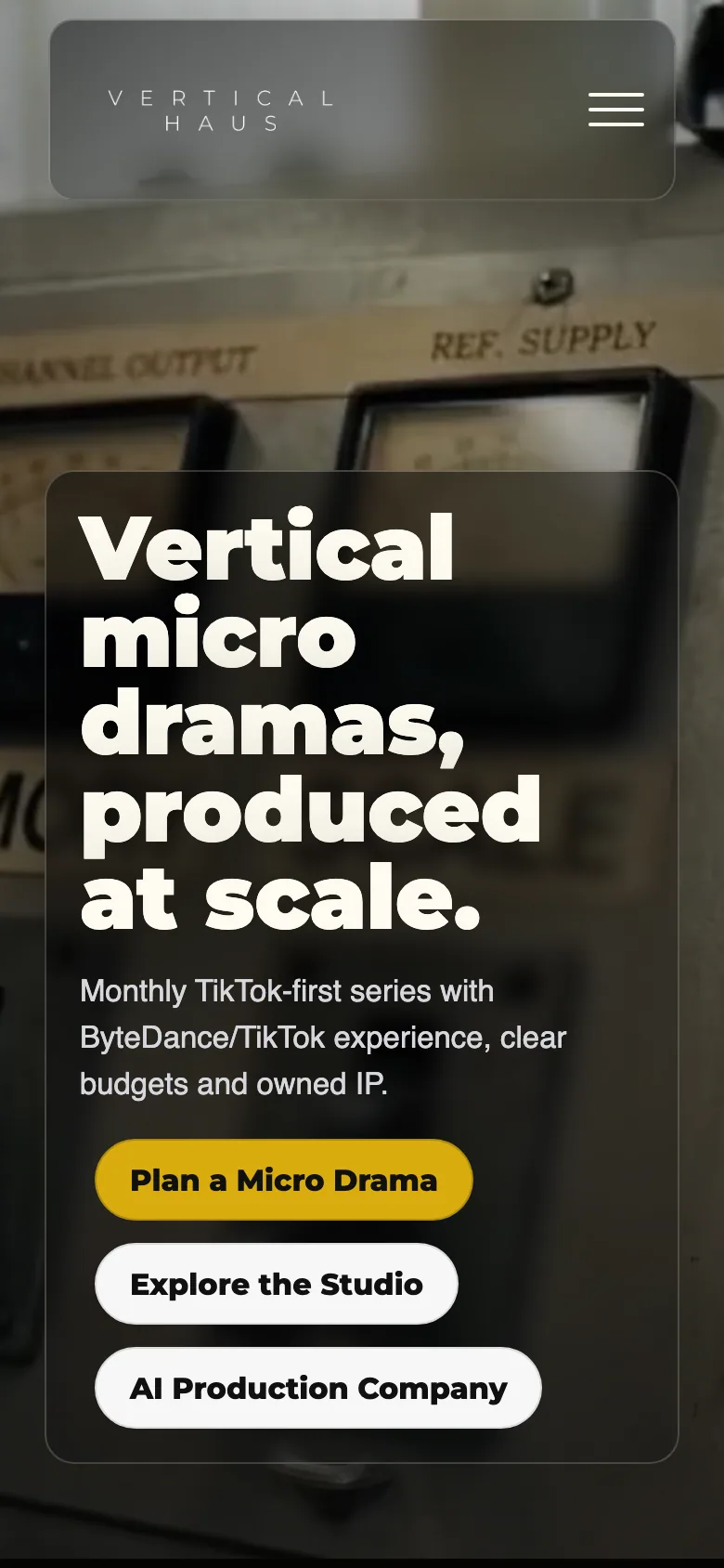 Vertical Haus studio homepage on a mobile viewport.