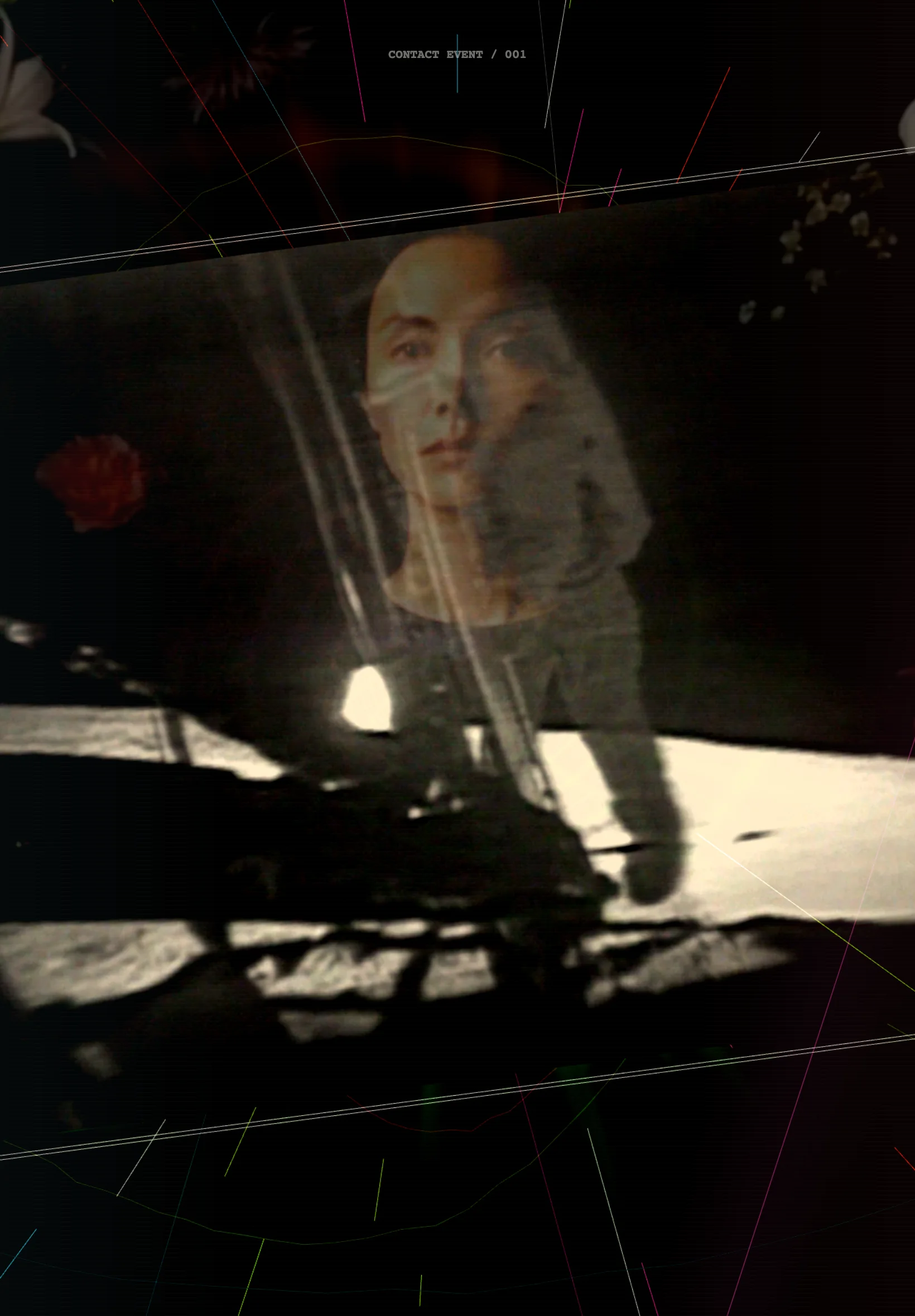 A cinematic contact signal moving through layered film memory on a tablet screen.